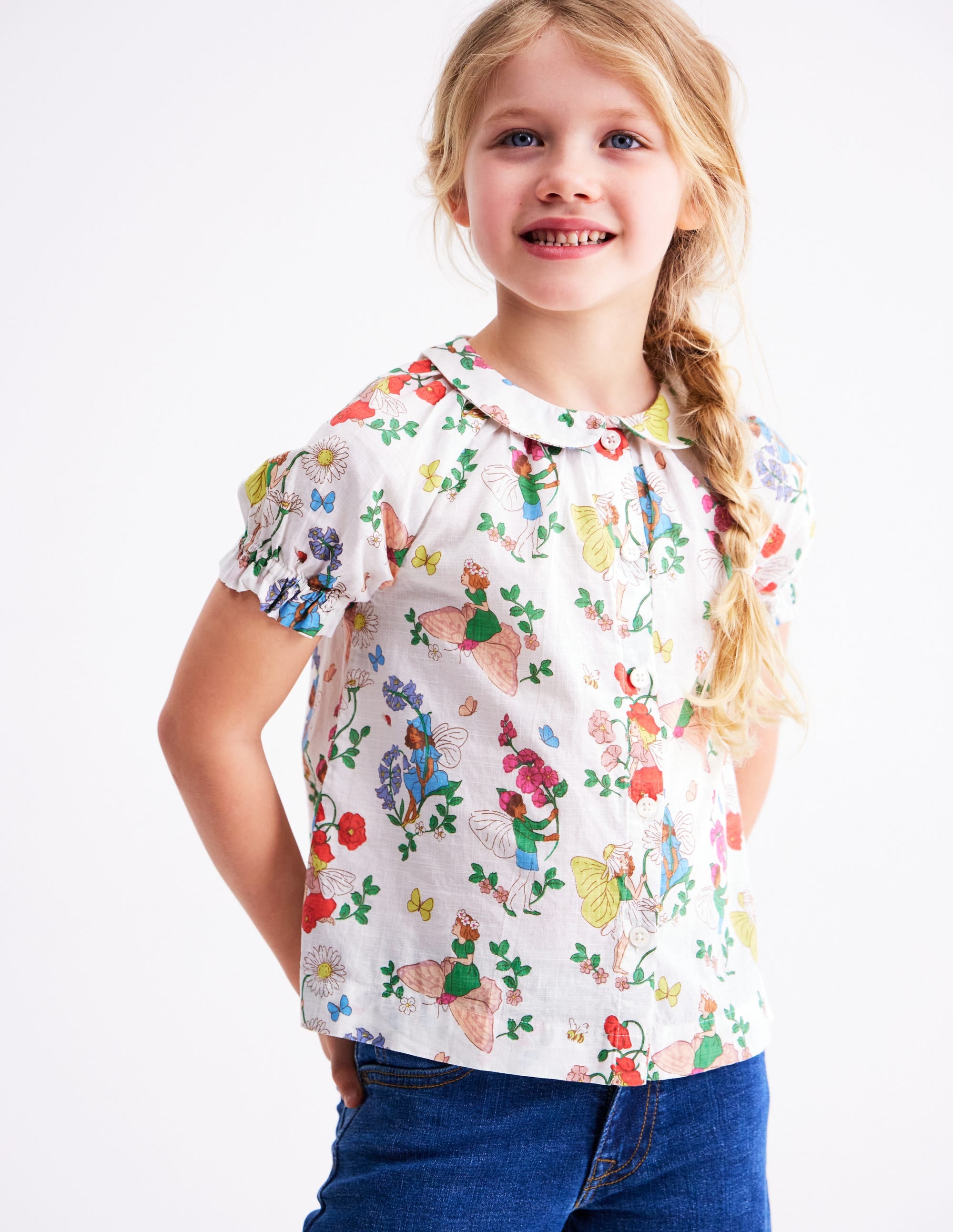 Woven Collared Top-Soft Ivory Flower Fairy - Image 1