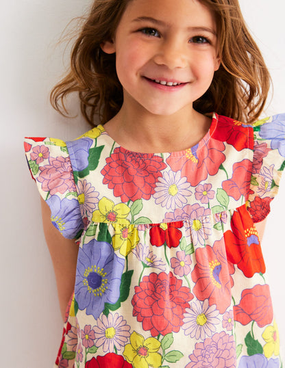 Frill Sleeve Woven Top-Multi Summer Garden-1