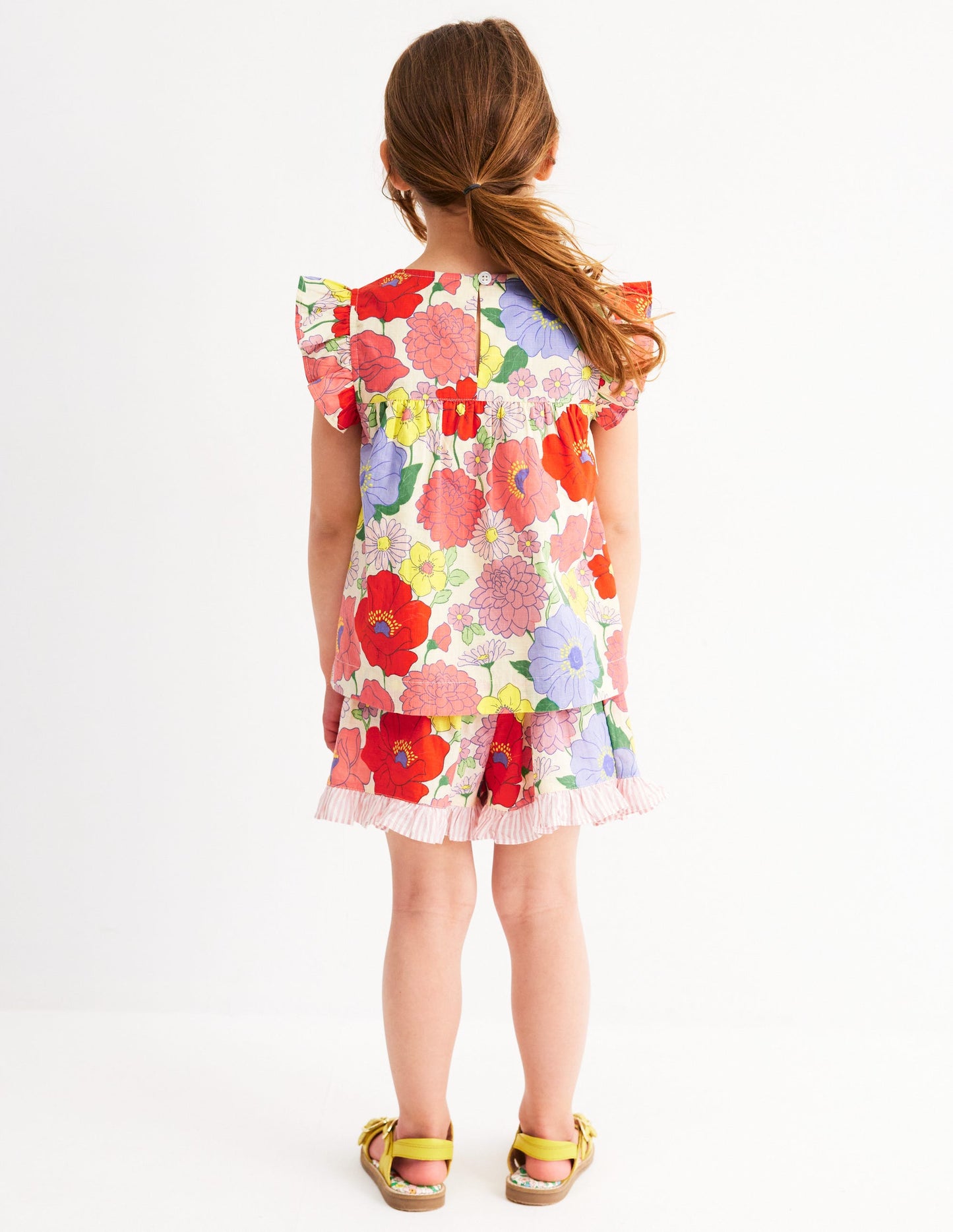 Frill Sleeve Woven Top-Multi Summer Garden