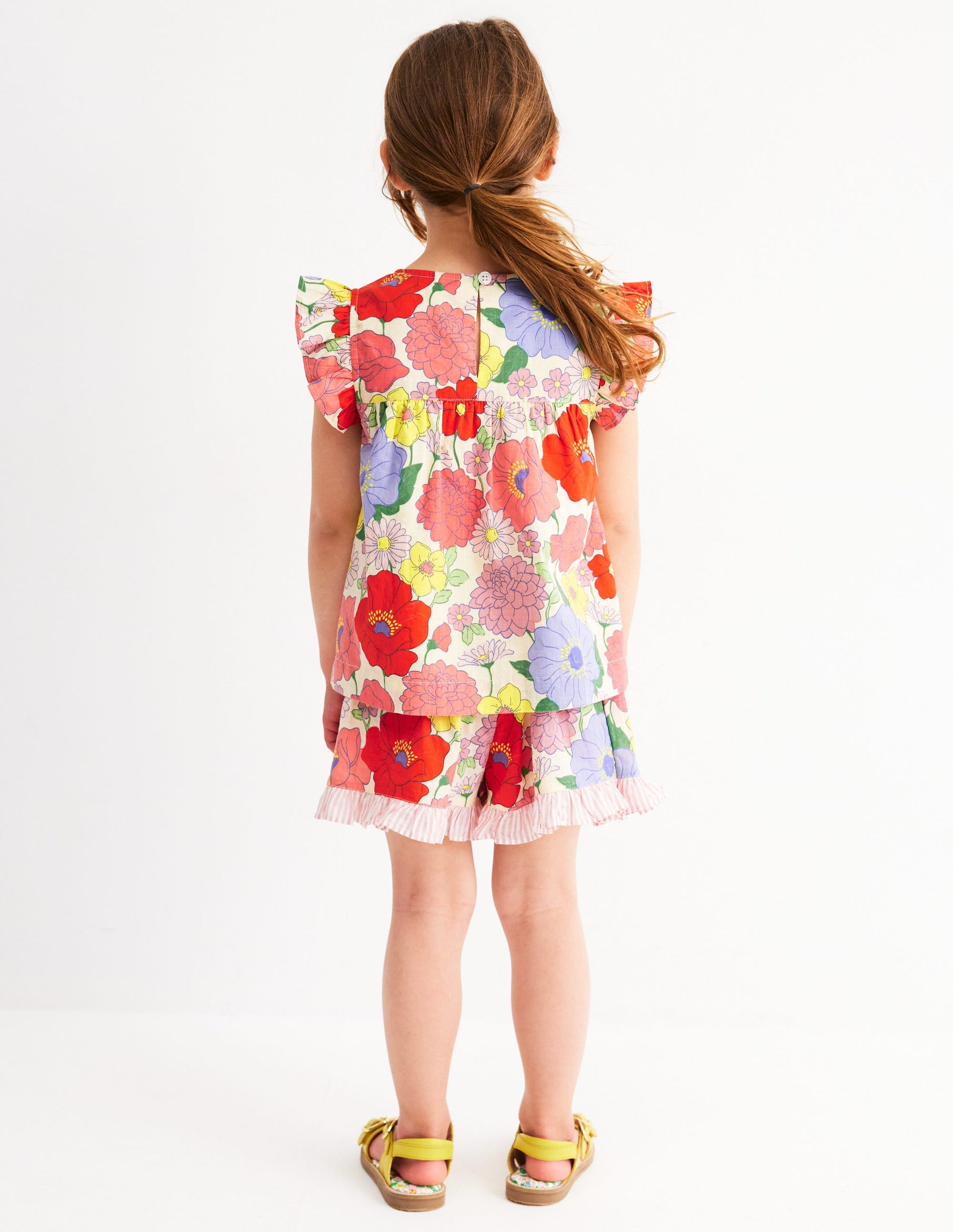 Frill Sleeve Woven Top-Multi Summer Garden-2