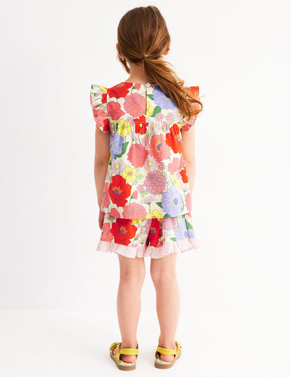 Frill Sleeve Woven Top-Multi Summer Garden-2