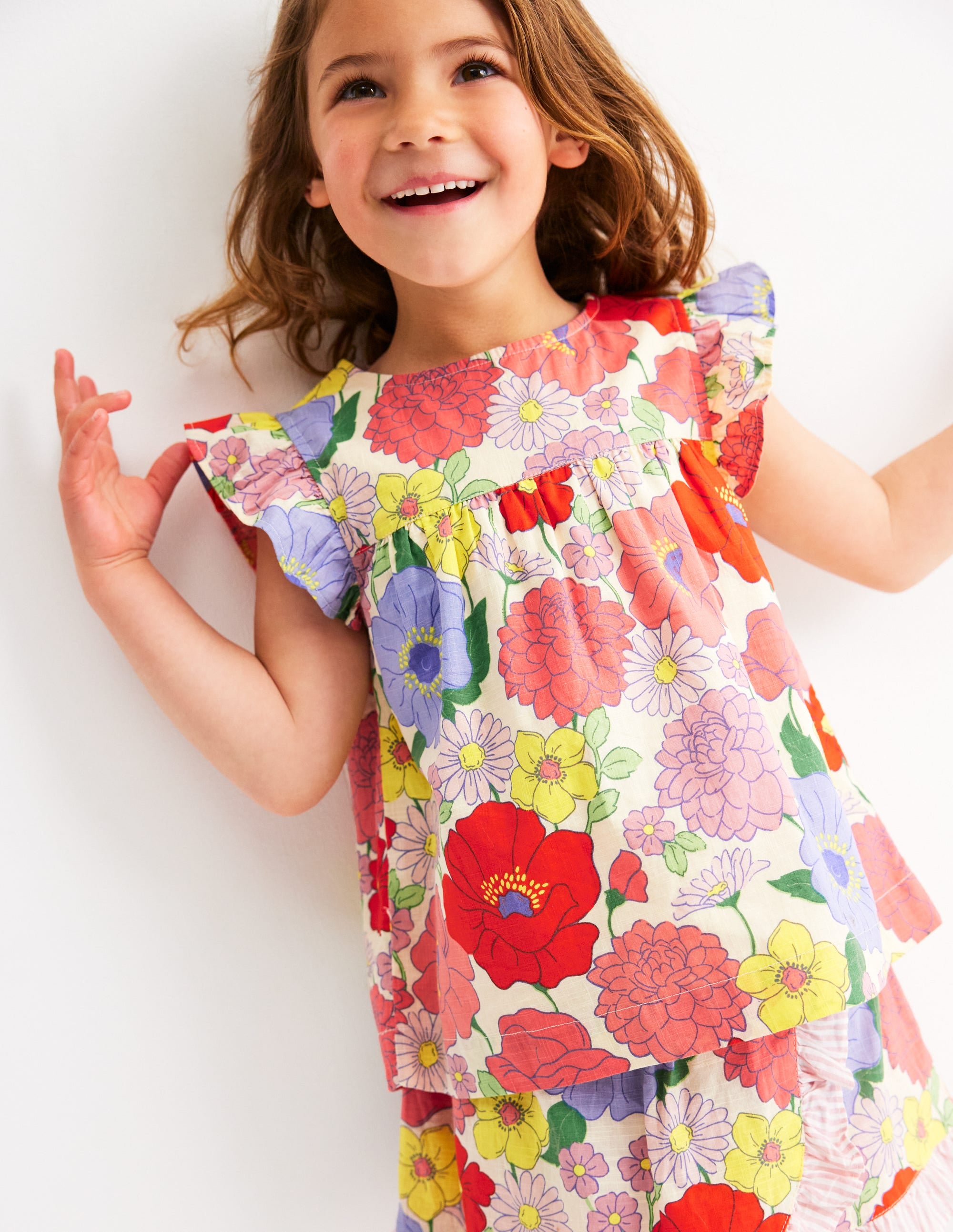 Frill Sleeve Woven Top-Multi Summer Garden - Image 3