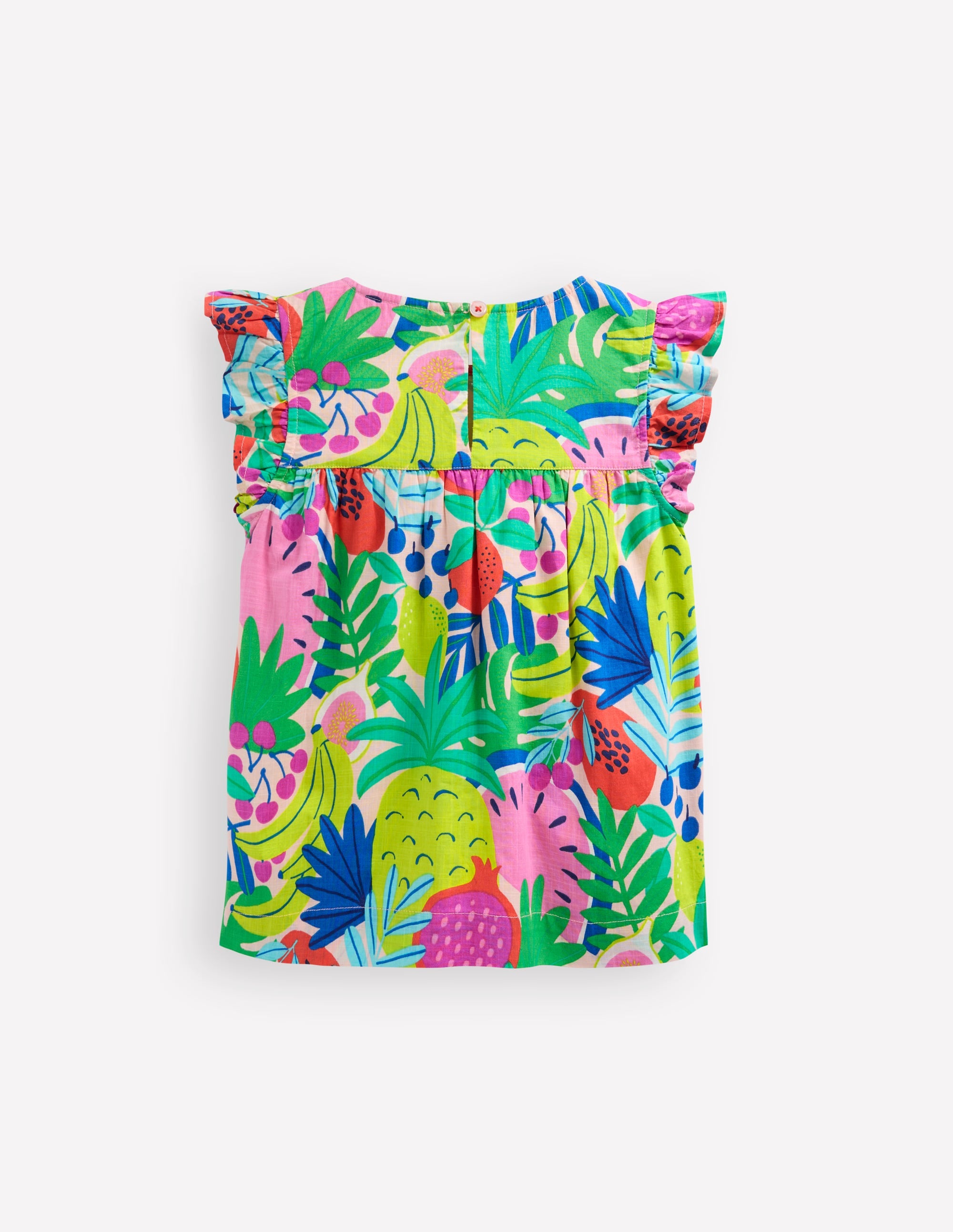 Frill Sleeve Woven Top-Multi Tropical Fruit - Image 2