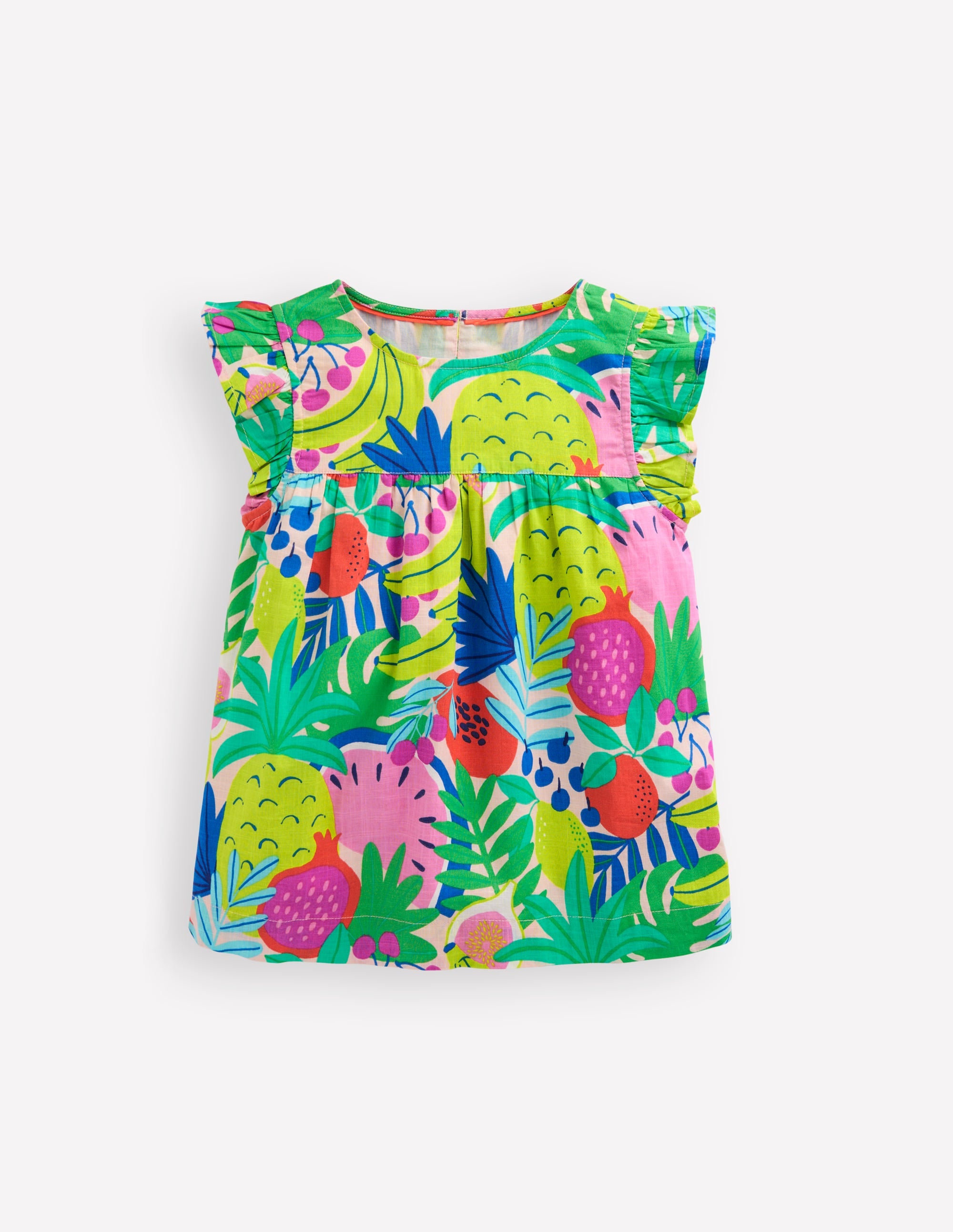 Frill Sleeve Woven Top-Multi Tropical Fruit - Image 1