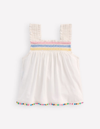 Smocked Woven Top-Soft Ivory-2