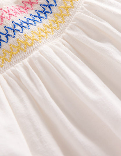 Smocked Woven Top-Soft Ivory-3