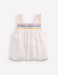 Smocked Woven Top-Soft Ivory