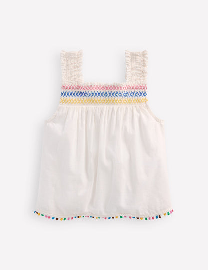 Smocked Woven Top-Soft Ivory-1
