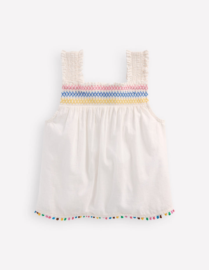 Smocked Woven Top-Soft Ivory