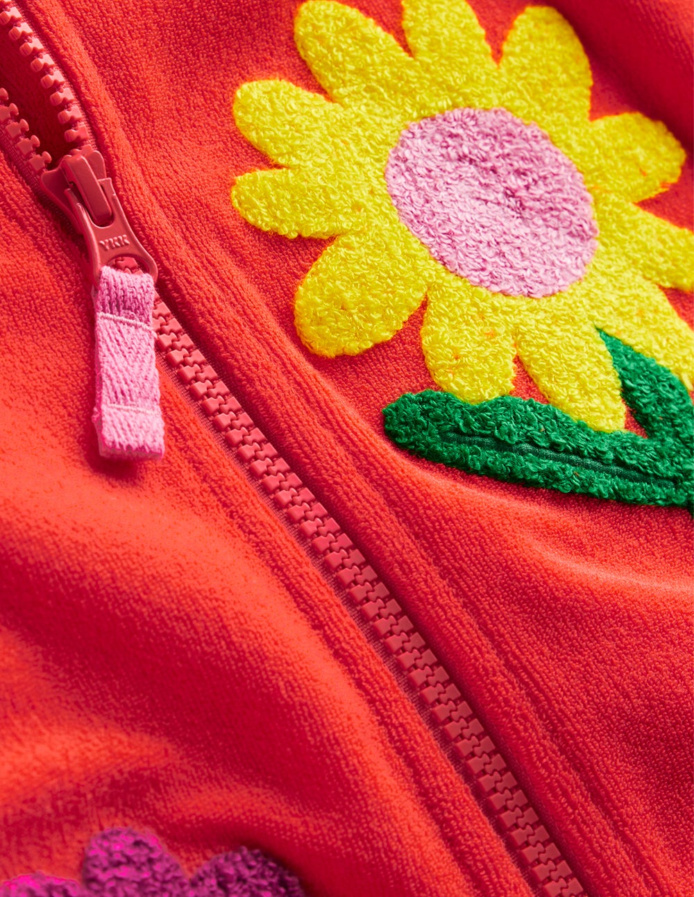 Zip-Through Towelling Hoodie-Coral Orange Flowers-3