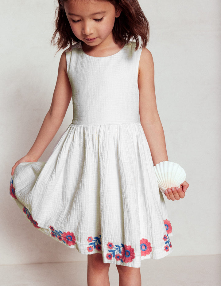 Harper Cross-Back Dress-White Embroidered