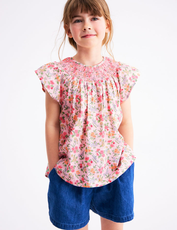 Woven Smocked Top-Chalk Pink Garden Ditsy