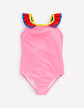 Hallie Frill Strap Swimsuit-Strawberry Pink Parrot