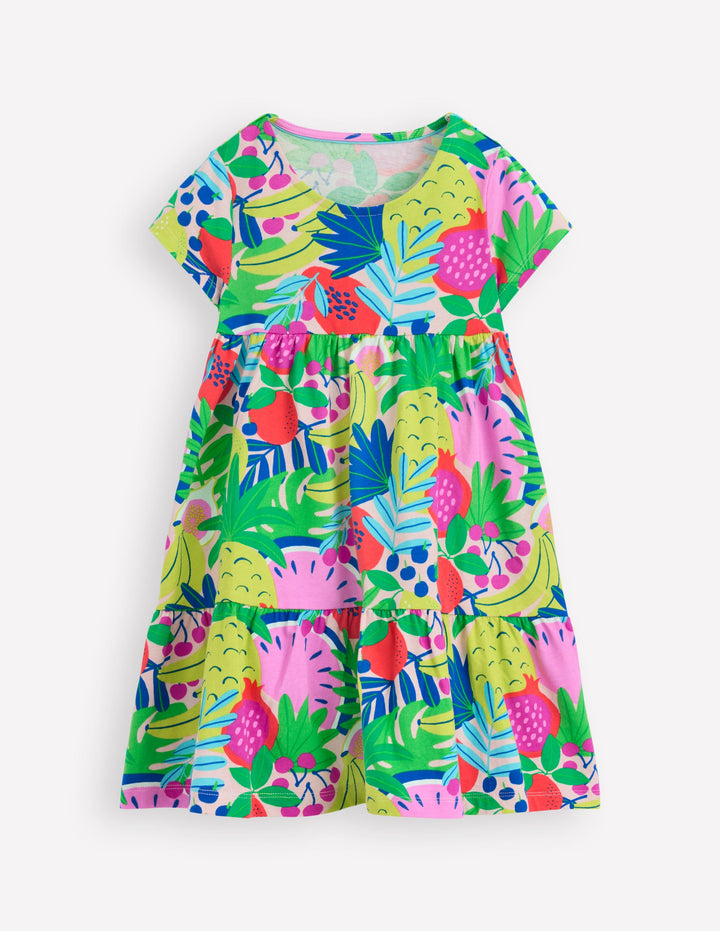Ariel Twirly Jersey Dress-Multi Tropical Fruit