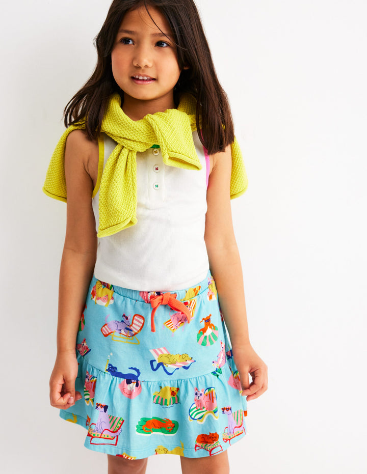 Tiered Jersey Skort-Caribbean Blue Poolside Pets