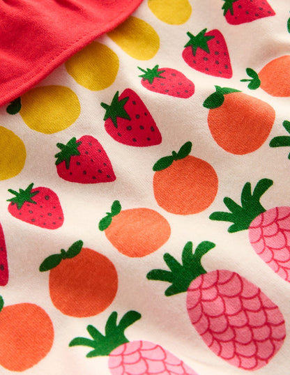 Ruffle Neck Jersey Dress-Ivory Fruit Stripe-6