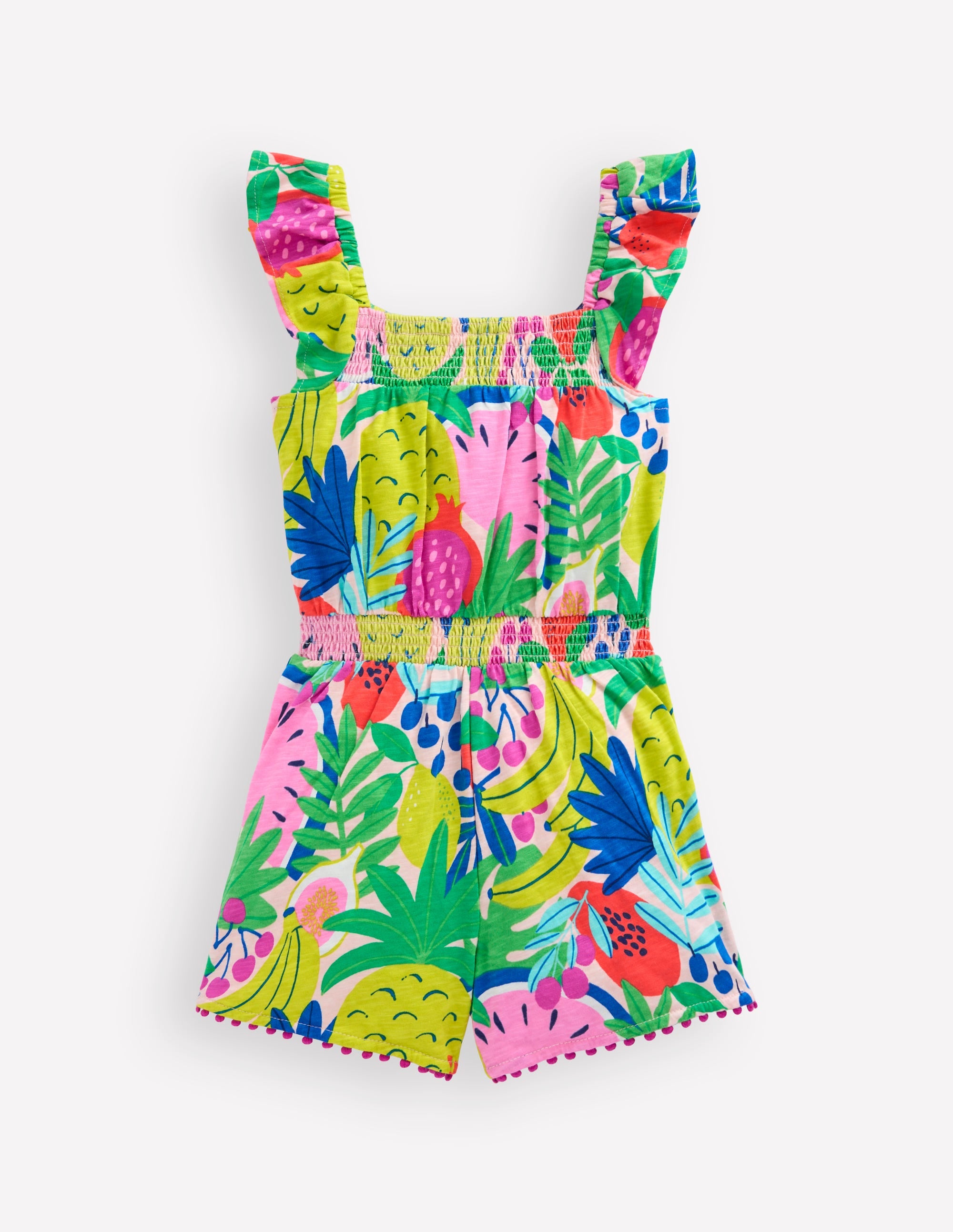 Ciara Pom Trim Jersey Playsuit-Multi Tropical Fruit - Image 2
