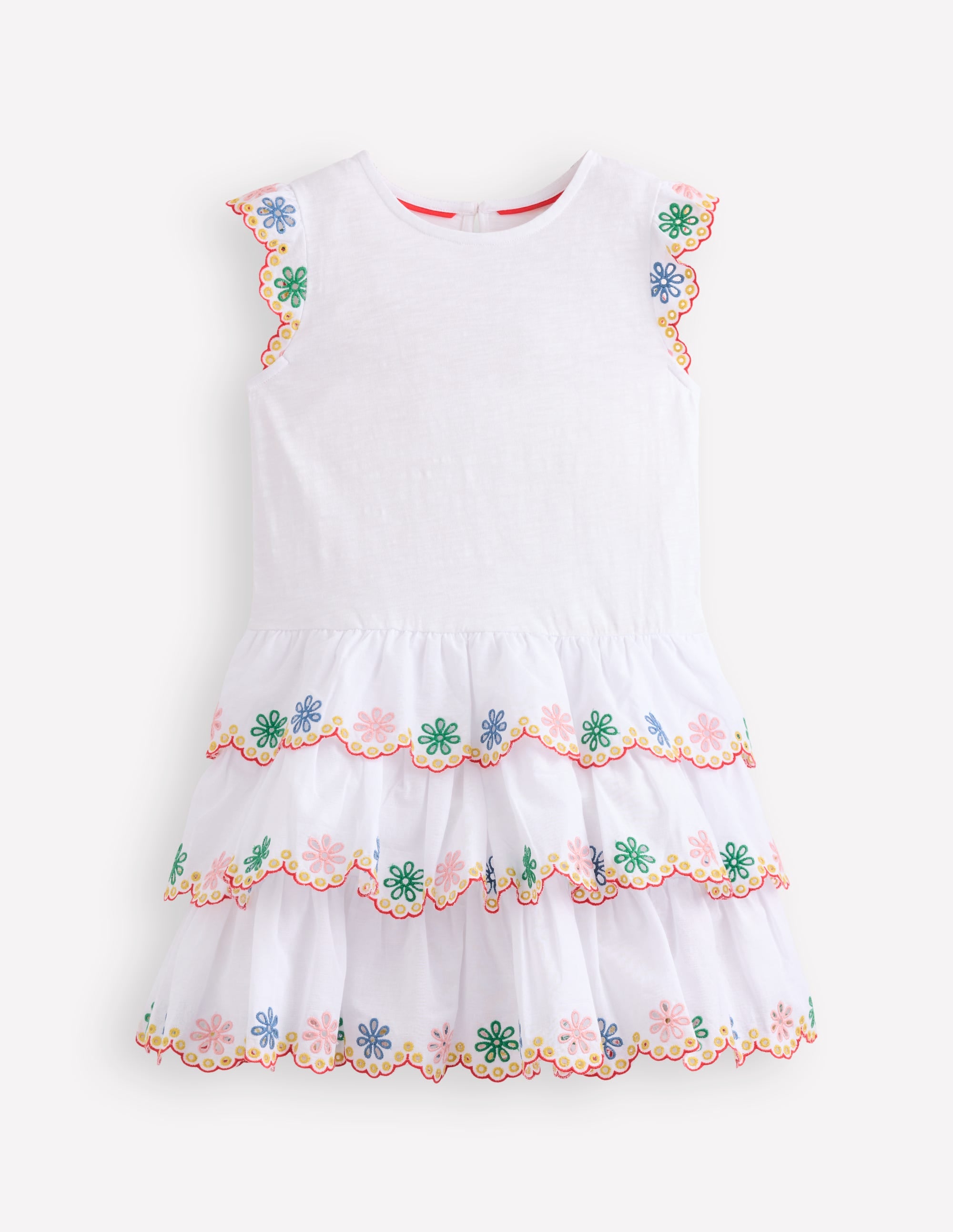 Broderie Mix Jersey Dress-White Rainbow - Image 1