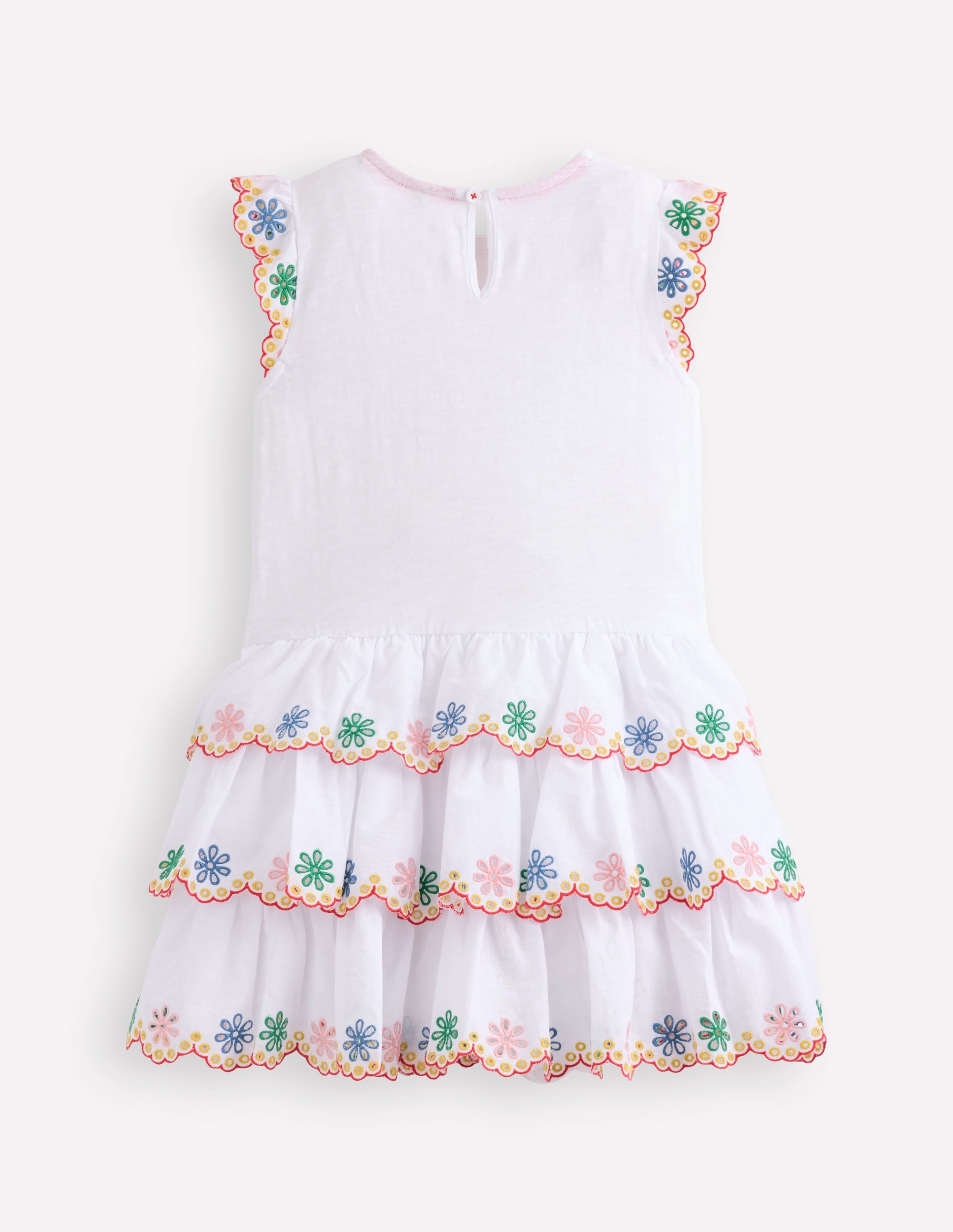 Broderie Mix Jersey Dress-White Rainbow - Image 2
