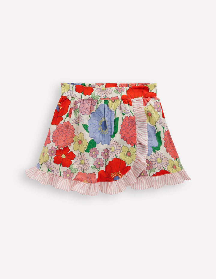 Wrap Frill Skort-Multi Summer Garden