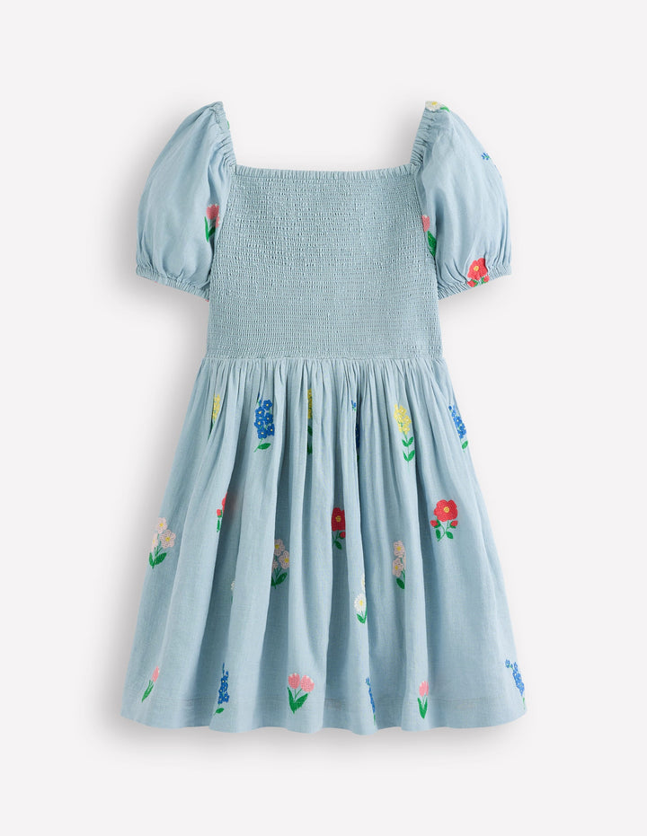 Gwendolyn Cotton Linen Dress-Multi Cross Stitch Flower