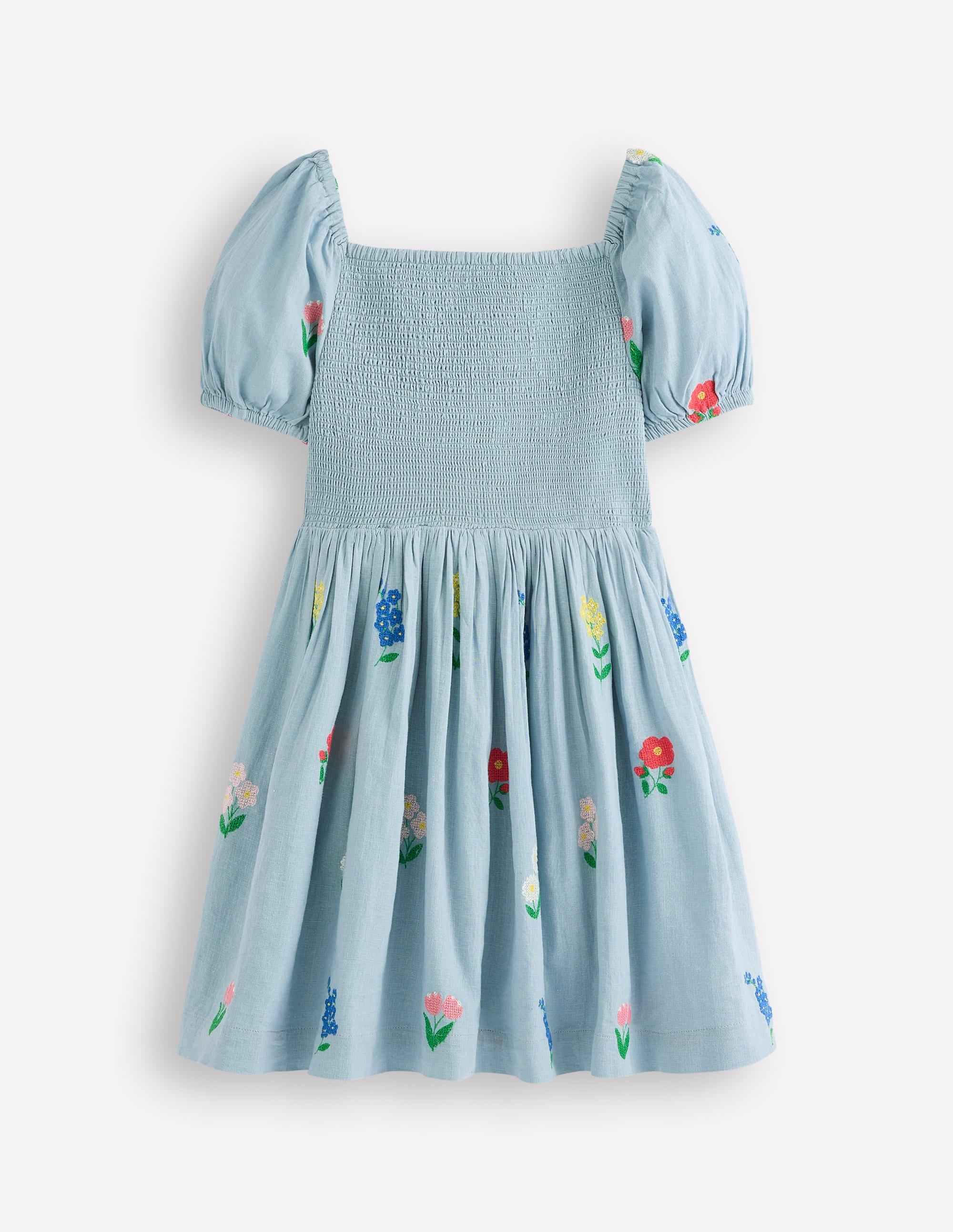 Gwendolyn Cotton Linen Dress-Multi Cross Stitch Flower - Image 1