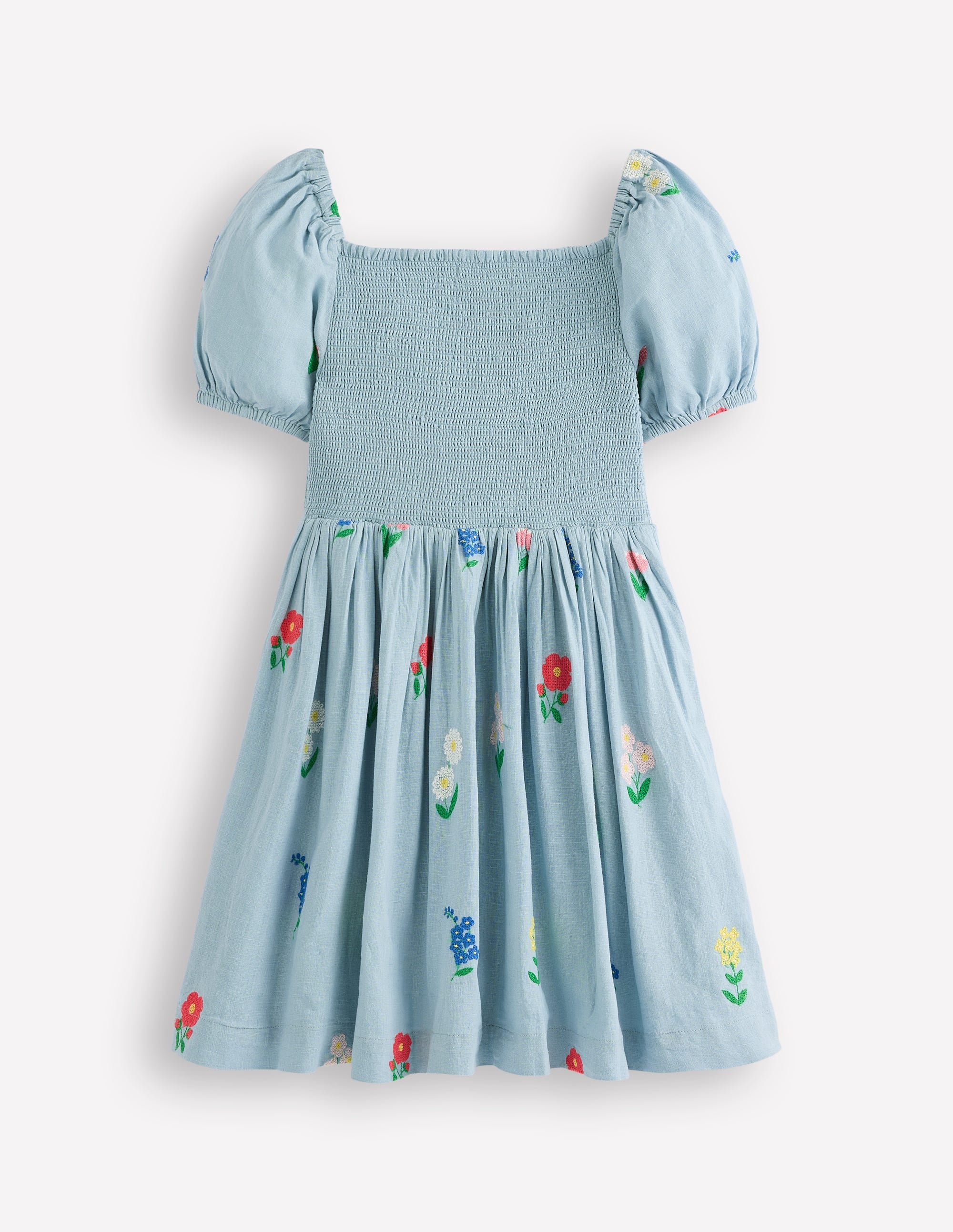 Gwendolyn Cotton Linen Dress-Multi Cross Stitch Flower - Image 2