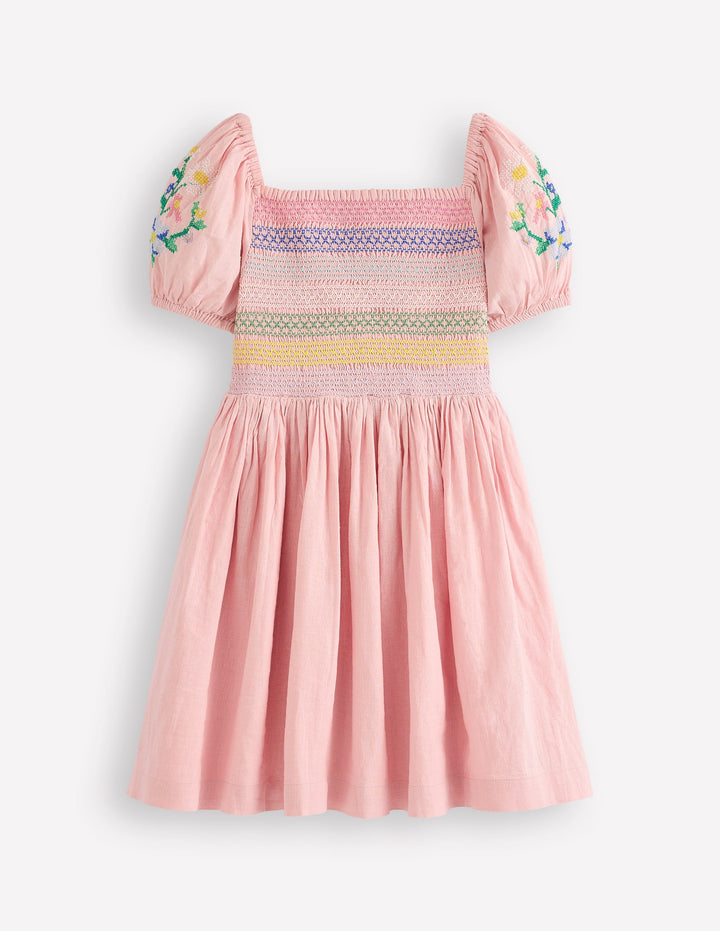 Gwendolyn Cotton Linen Dress-Pink