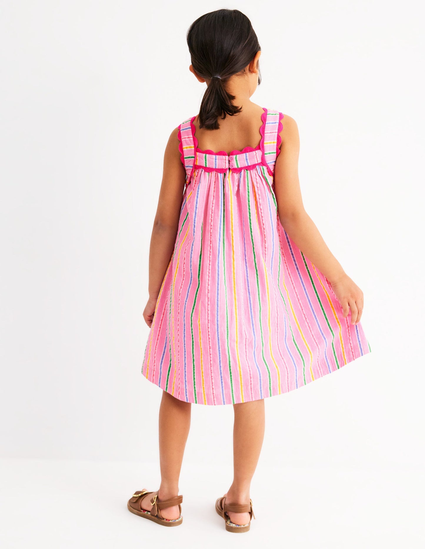 Maribel Strappy Swing Sundress-Pink Multi Stripe