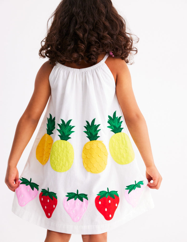 Strappy Appliqué Dress-Soft Ivory Fruit