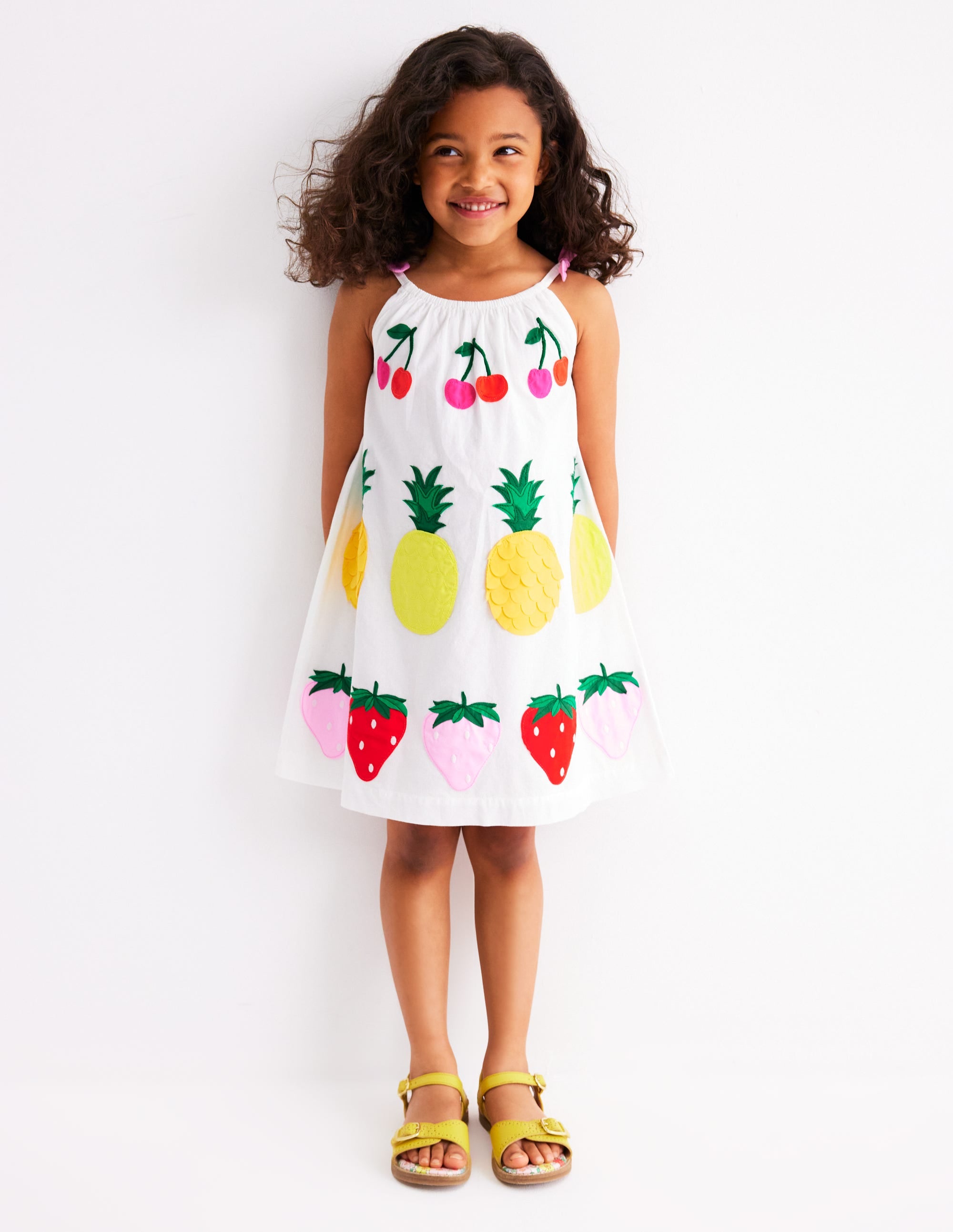 Strappy Appliqué Dress-Soft Ivory Fruit - Image 2