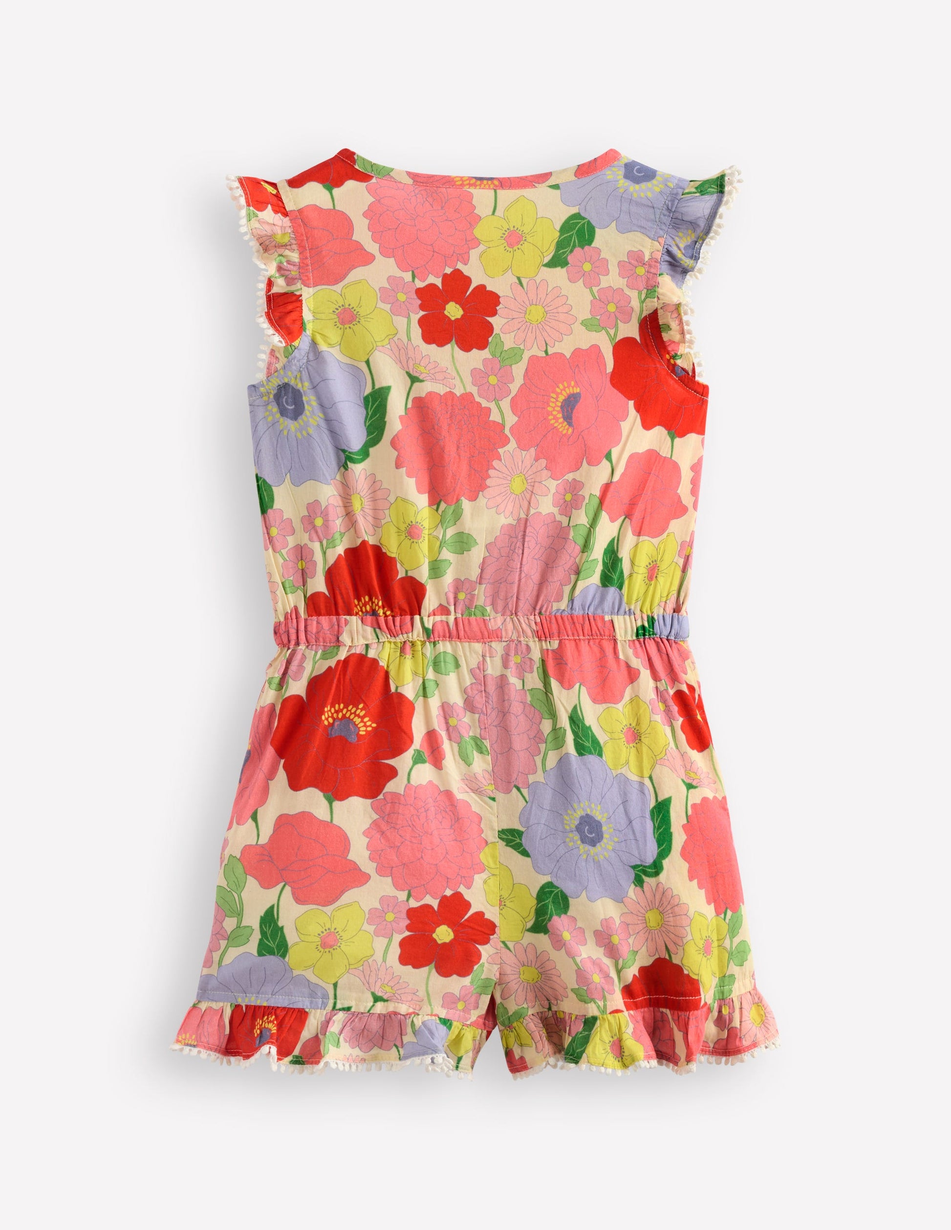 Button Through Ruffle Playsuit-Multi Summer Garden-6
