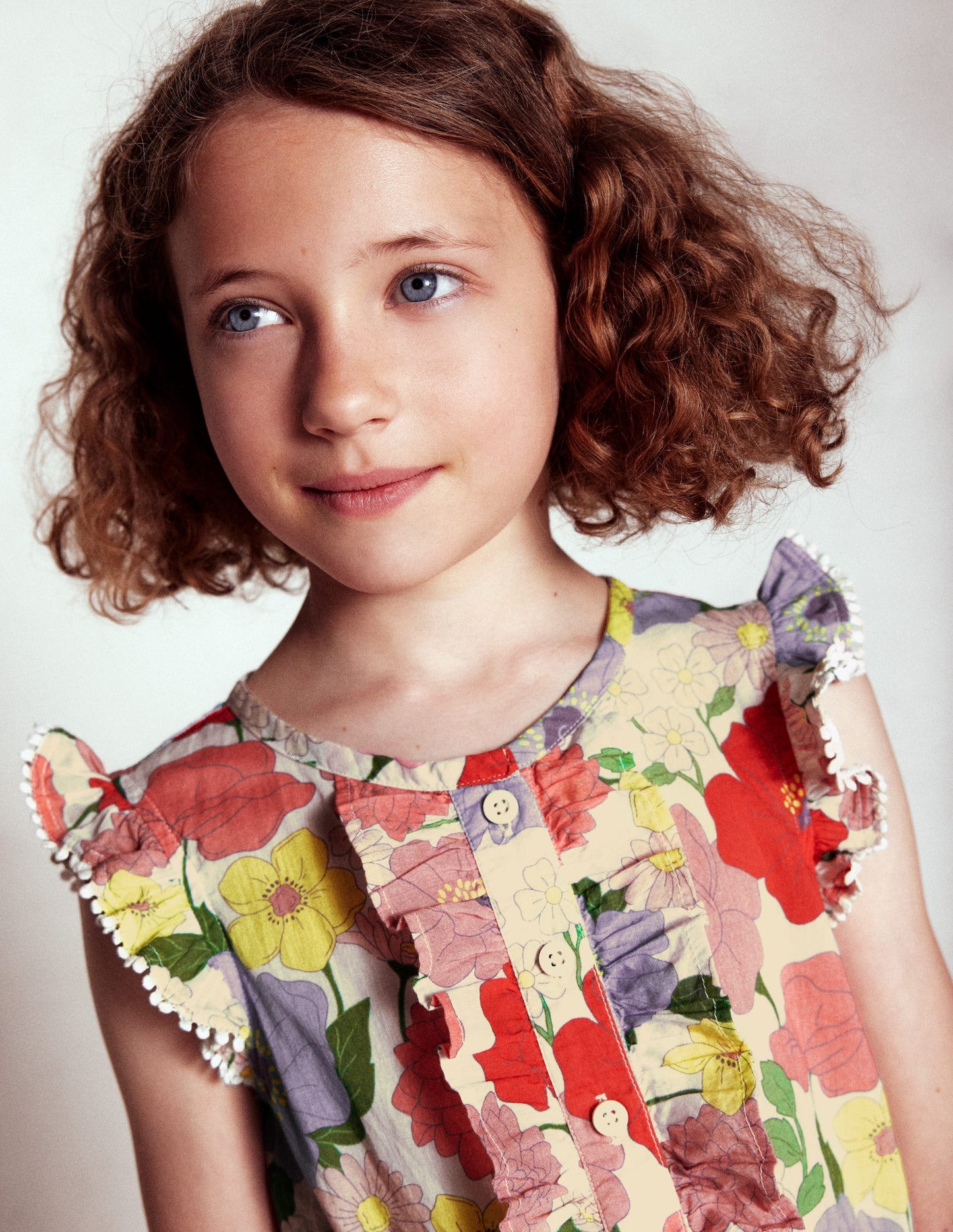 Button Through Ruffle Playsuit-Multi Summer Garden