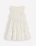 Pintuck Lace Trim Dress-Soft Ivory