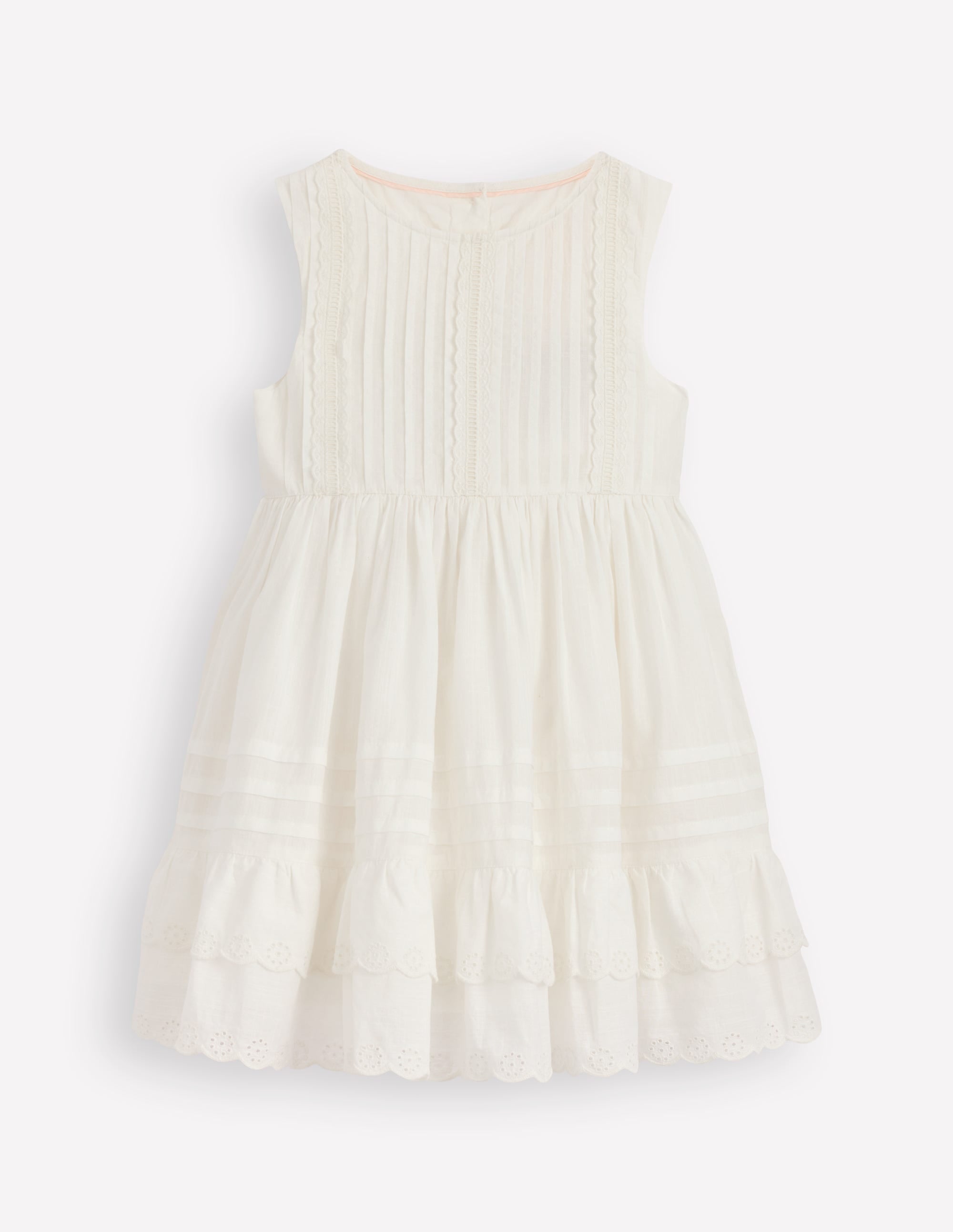 Pintuck Lace Trim Dress-Soft Ivory - Image 1