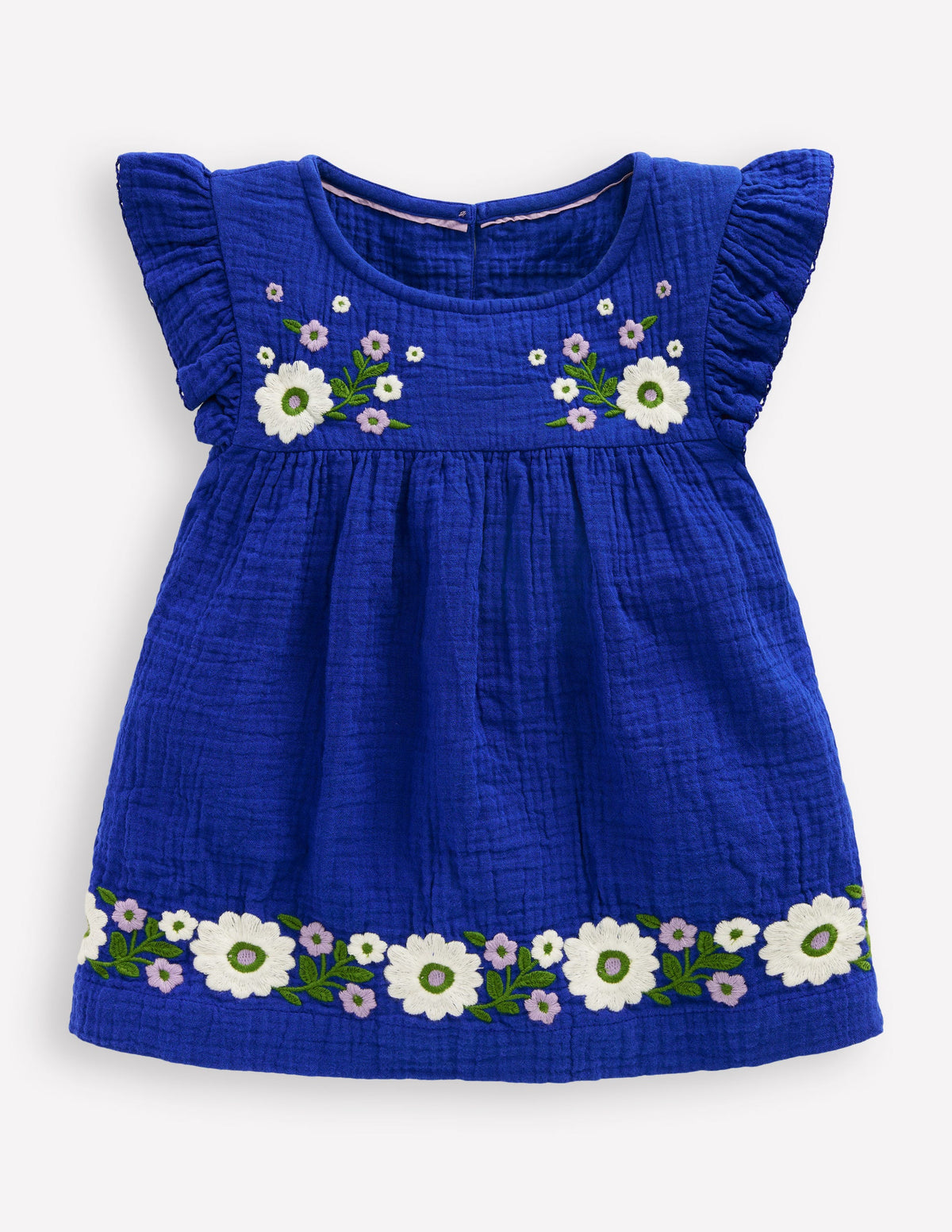 Double Cloth Frill Sleeve Top-Kingfisher Blue Embroidered-4