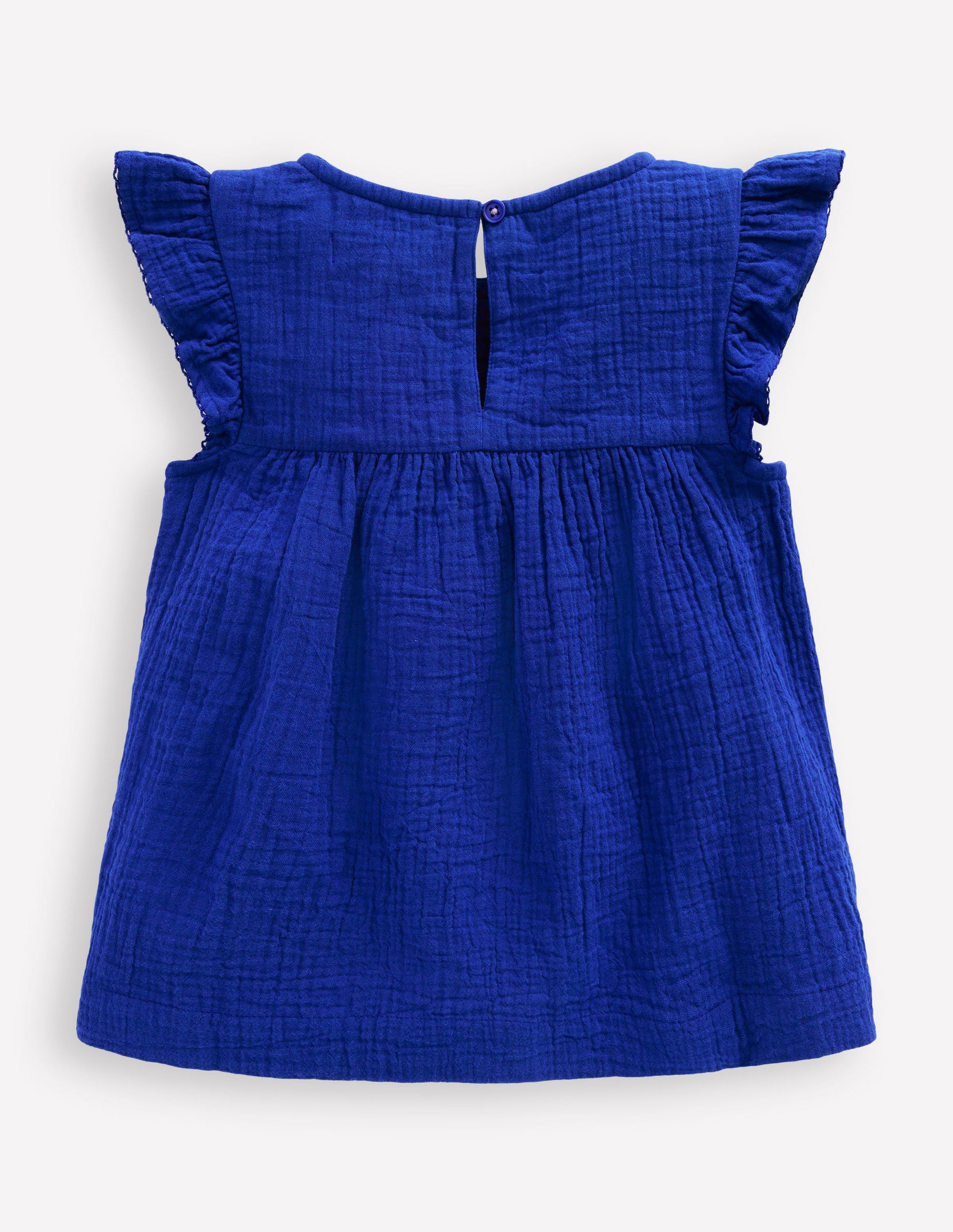 Double Cloth Frill Sleeve Top-Kingfisher Blue Embroidered-5