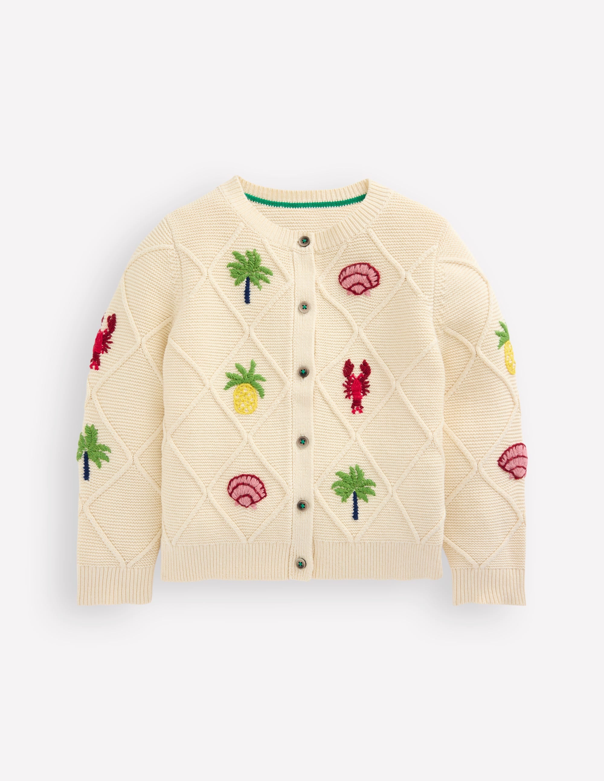 Embroidered Pointelle Cardigan-Ecru Tropical Tile - Image 5