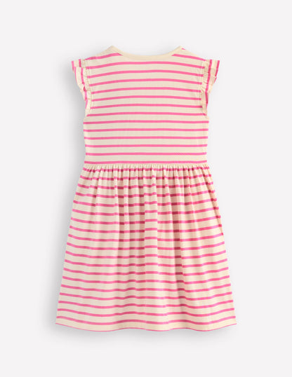 Flutter Sleeve Appliqué Dress-Pink Stripe Cakes-2