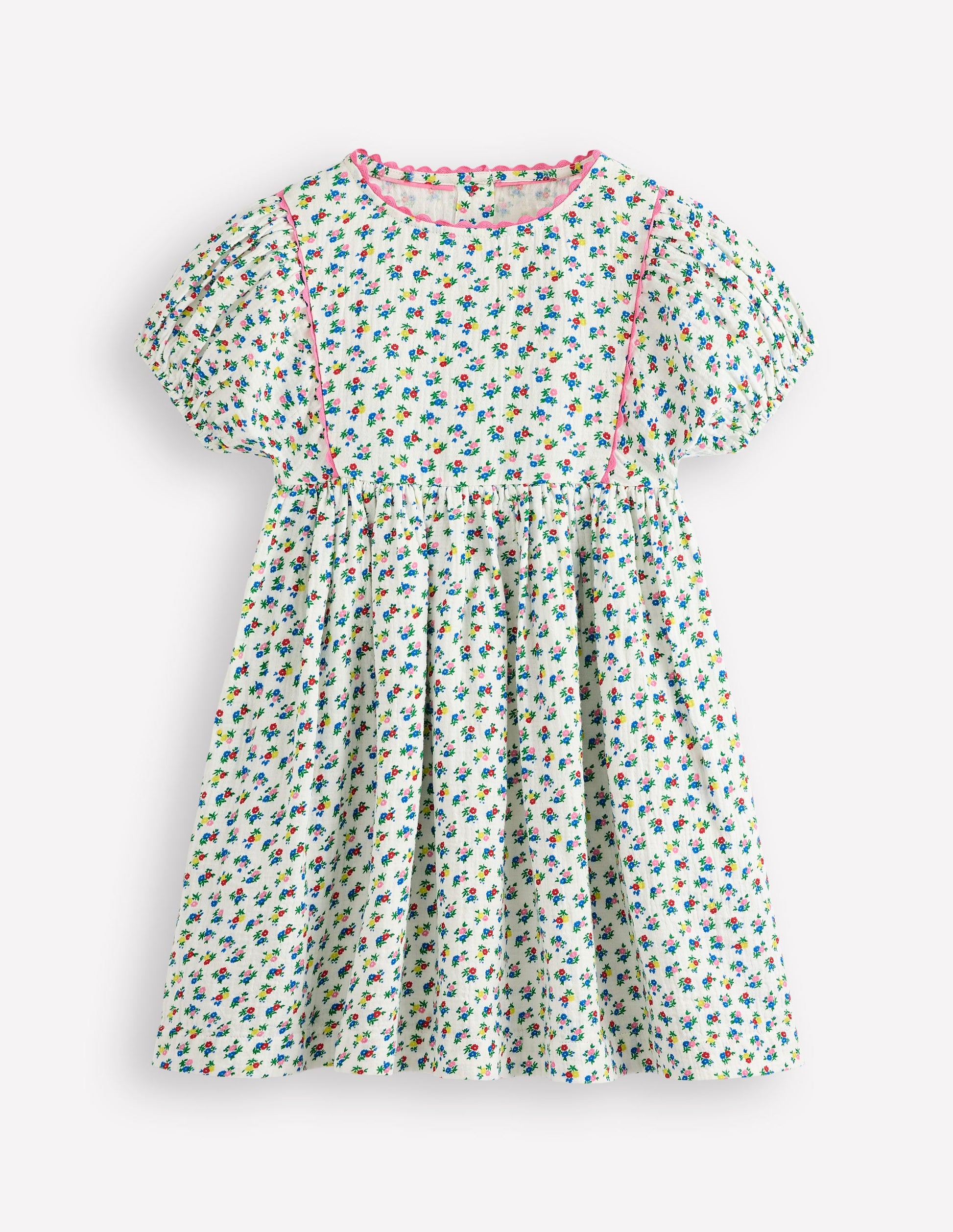 Puff Sleeve Double Cloth Dress-Soft Ivory Ditsy Floral-1