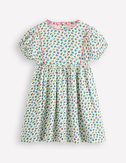 Puff Sleeve Double Cloth Dress-Soft Ivory Ditsy Floral-1