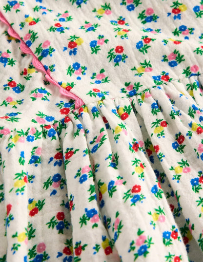 Puff Sleeve Double Cloth Dress-Soft Ivory Ditsy Floral-3