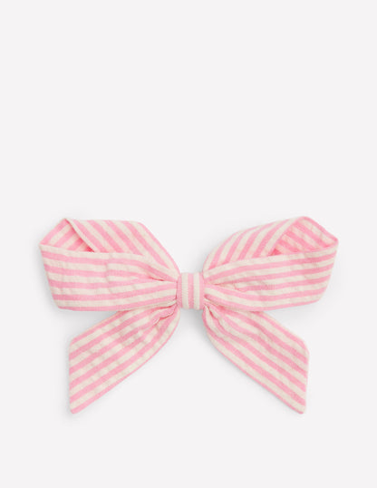 Striped Hair Bow-Pink Ticking-1
