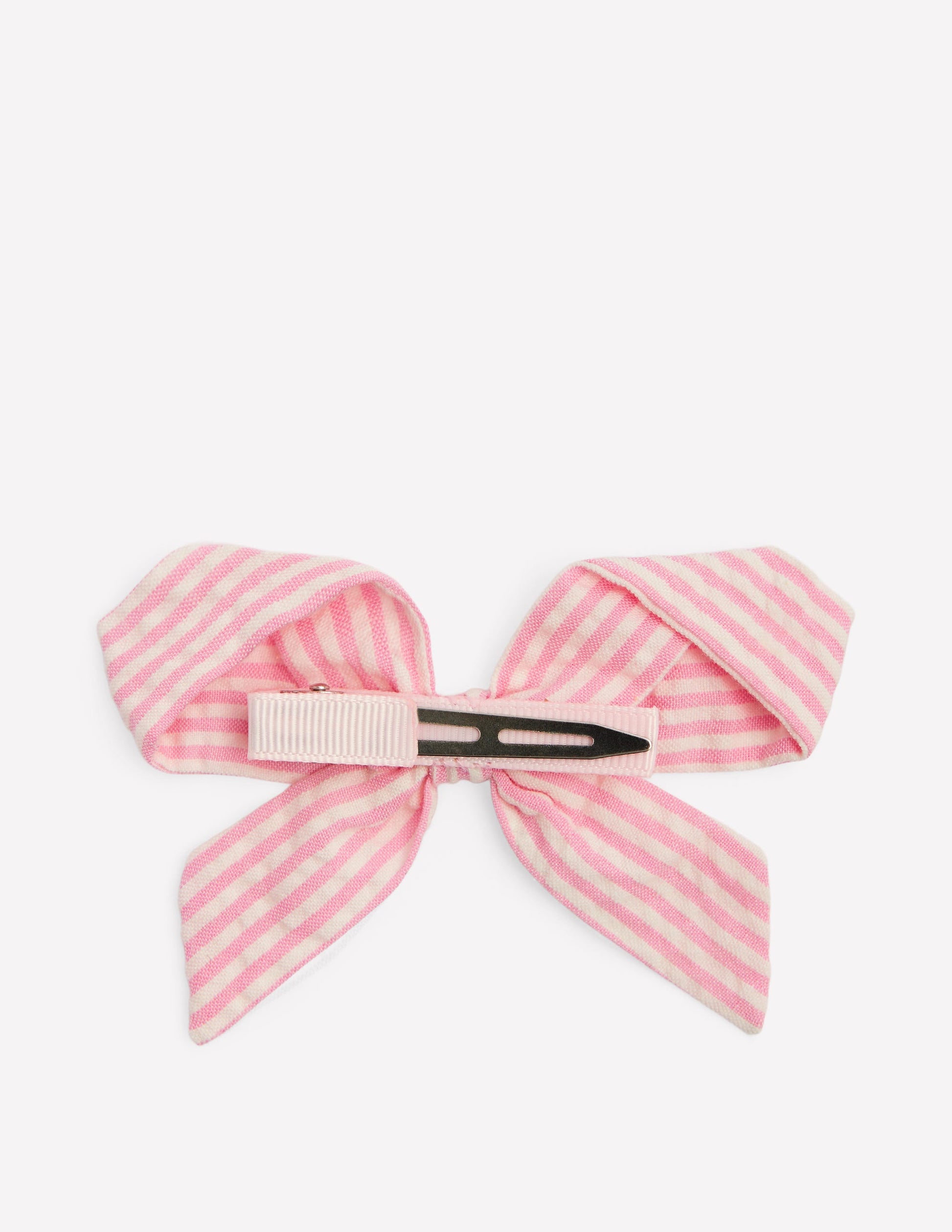 Striped Hair Bow-Pink Ticking-2