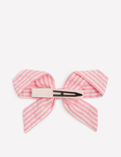 Striped Hair Bow-Pink Ticking-2