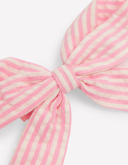 Striped Hair Bow-Pink Ticking-3