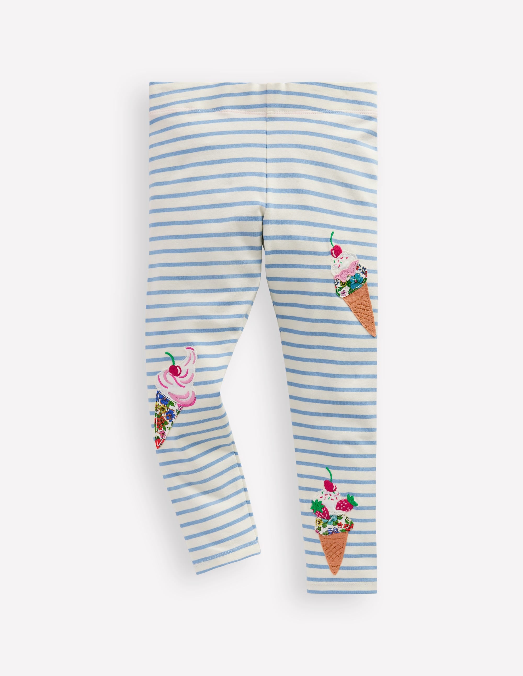 Appliqué Leggings-Vintage Blue Stripe Ice Cream - Image 1
