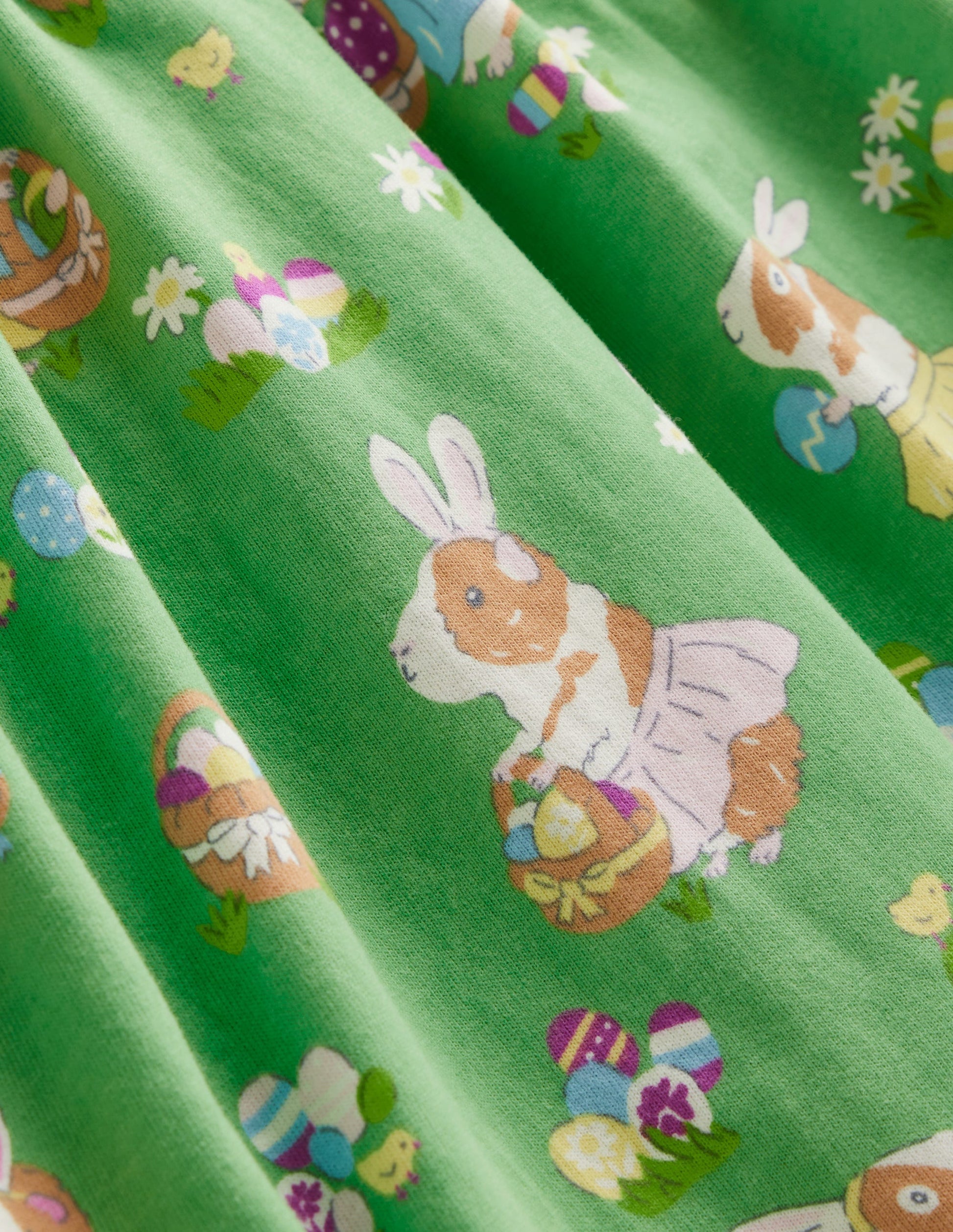 Long-Sleeved Fun Jersey Dress-Aloe Green Easter Guinea Pigs-3