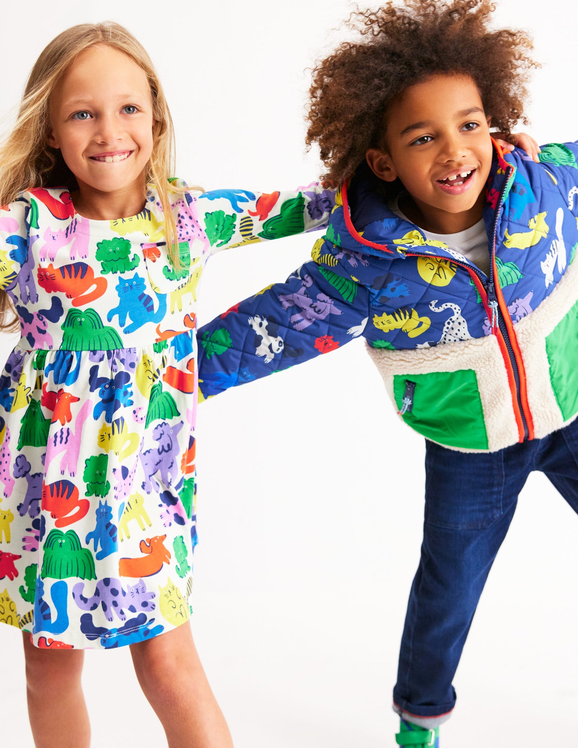 boden fun jersey dress Long - Sleeved Fun Jersey Dress - Multi Oatmeal Rainbow Pets