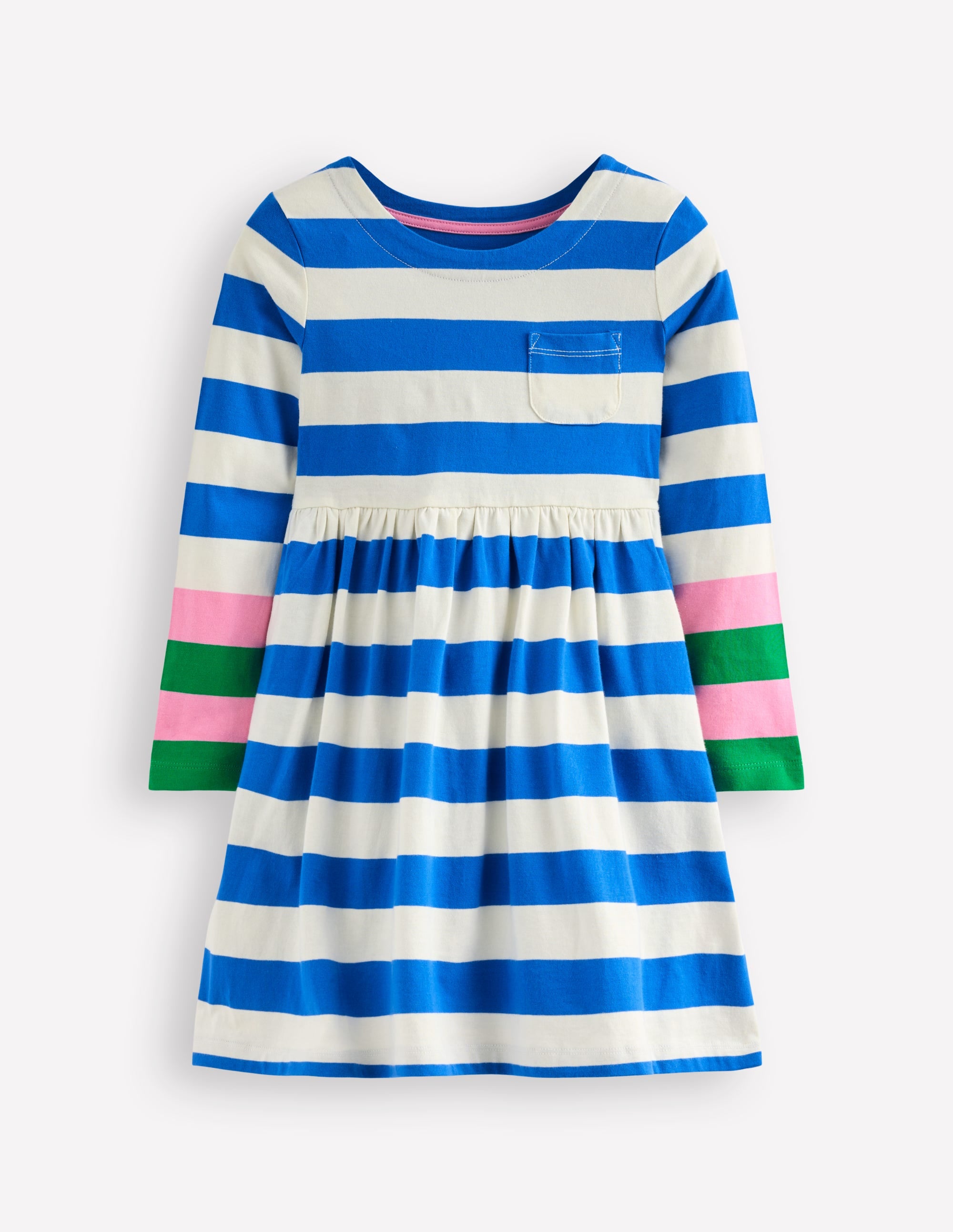 Long-Sleeved Fun Jersey Dress-Gallery Blue/ Ivory Stripe - Image 1
